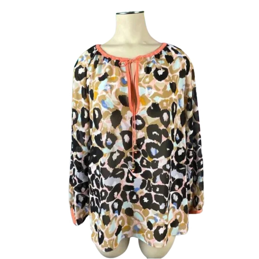 NWOT Sheer Animal Print Coral Summer Top